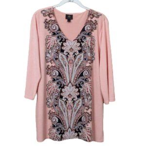 JM Collection Peach Color Paisley Print Embellished Tunic L
